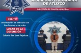 SECRETARÍA DE SEGURIDAD CIUDADANA DE ATLIXCO ASEGURA VEHÍCULO CON PREDENUNCIA DE ROBO Y DETIENE A UN MASCULINO