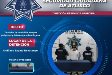Policías de Atlixco detienen a sujeto por tentativa de homicidio y portación de arma de fuego