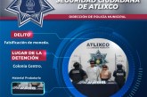 Policía Municipal detiene a dos personas por falsificación de moneda